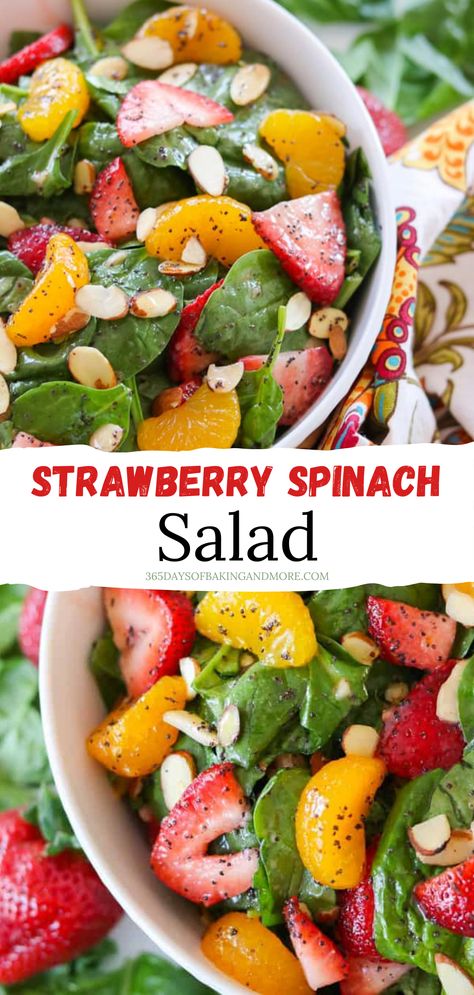 Strawberry Spinach Salad is full of flavor and makes use of fresh strawberries. Serve it as a side at your next cookout, picnic, BBQ, camping trip, or add some chicken or steak to it and call it dinner! Salad For Summer, Strawberry Spinach Salad, The Perfect Salad, Cookout Side Dishes, Perfect Salad, Bbq Side Dishes, Spinach Salad Recipes, Strawberry Spinach, Spinach Strawberry Salad