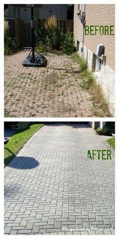 Stop buying weed killers or weeding by hand! How to get a weed-free brick driveway (or patio) that stays that way. A DIY weed prevention method that lasts - and is non-toxic. How to get rid of… #Weedless #OutDoorMaintenance #DeckAndPatio Polymeric Sand, Brick Driveway, Frugal Family, Sprinklers, Brick Patios, Paver Patio, Backyard Projects, Lawn And Garden, Outdoor Projects