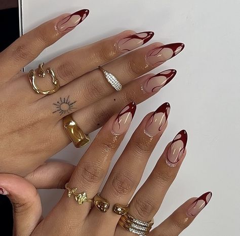 Designs For Short Nails, September Nails, Red Acrylic Nails, Grunge Nails, Classy Acrylic Nails, Girls Nails, Fiery Red, Fire Nails, Light Academia