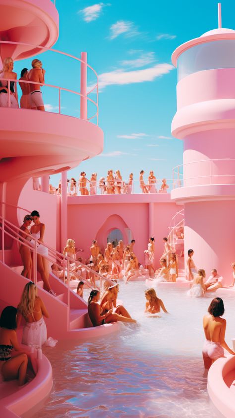 Get ready for the ultimate Instagrammable #pink pool party! Channel your inner Wes Anderson and create a dreamy pastel atmosphere. Set up colorful lounge chairs, decorate with adorable pool floats and serve refreshments in vibrant hues. Everyone will leave feeling like they just stepped into a movie scene! #Throwapinkpoolparty #wesanderson #pink #summer #retro 80s Pool Party, Pink Pool Aesthetic, Pink Swimming Pool, Retro Pool, 50s Pool Aesthetic, Day Party, Pink Pool, Retro Pool Aesthetic, Retro Pool Party