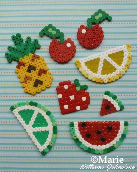 Perler bead fruit slices summer fruits Hama fused beads patterns designs by CraftyMarie Fused Beads Patterns, Fused Beads, Seed Bead Tutorials, Melty Bead Patterns, Pearl Beads Pattern, Fruit Slices, Beads Patterns, Hamma Beads, Fuse Bead Patterns