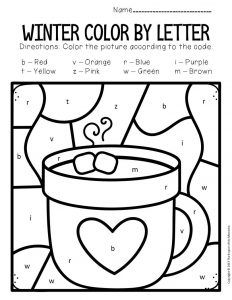 Color by Lowercase Letter Winter Preschool Worksheets Hot Chocolate December Printables For Kids, Winter Themed Worksheets, Winter Color By Number Preschool, January Color By Number, Hot Cocoa Activities For Kids, Hot Cocoa Activities For Preschool, Letter U Activities For Preschool, Winter Kindergarten Worksheets, Hot Cocoa Craft