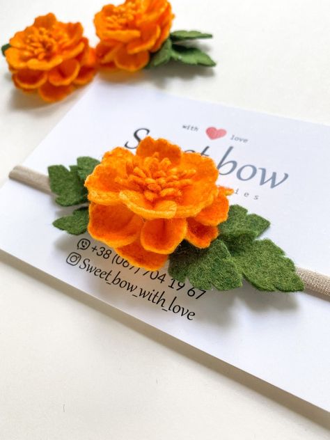 Marigold Felt Flower Headband Baby or Hair Clips/ Orange | Etsy Felt Flowers Hair Clips, Felt Marigold Flowers, Felt Flower Pin, Felt Flower Hair Clip, Felt Marigold, Leaves Arrangement, Felt Headband Baby, Felt Flower Crown, Felt Flowers Patterns