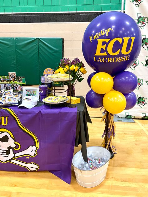 Signing Table Decor, Signing Ideas, College Signing Day, College Announcements, National Signing Day, Tarleton State University, East Carolina University, University Graduation, Video Games Birthday