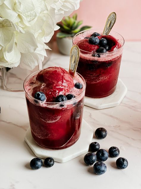 Non-Alcoholic Champagne Sorbet Float Recipe | Mocktail Dessert Drink | Some Good Clean Fun Sorbet Mocktail, Sorbet Float, Non Alcoholic Champagne, Champagne Sorbet, Blueberry Sorbet, Float Recipes, Whiskey Recipes, Non Alcoholic Wine, Sparkling Rose