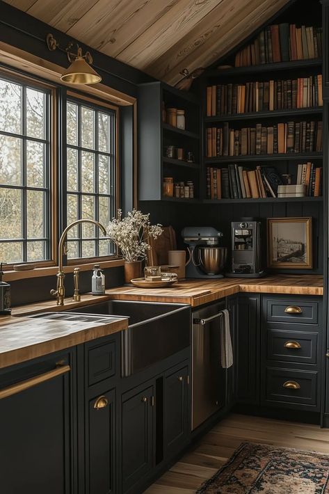 Dark Academia Kitchen Color Palettes Dark Farmhouse Colors, Japandi Dark Academia, Warm Moody Color Palette, Contemporary Dark Academia, Dark Moody House, Dark Academia Aesthetic House, Farmhouse Kitchen Colors Schemes, Dark Academia Paint Colors, Dark Academia House Aesthetic