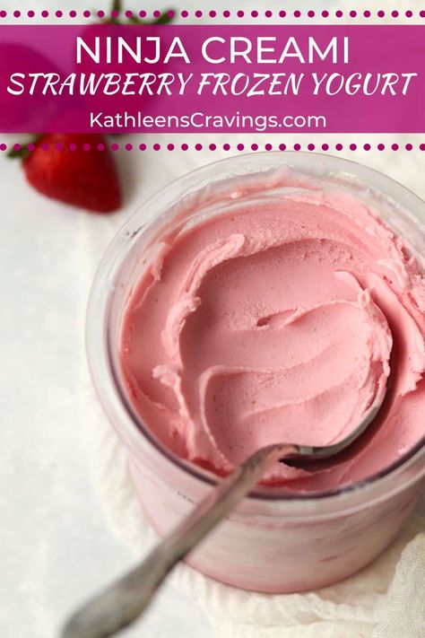 This Ninja Creami Strawberry Frozen Yogurt recipe uses only 5 simple ingredients, including fresh strawberries, and the results are thick, creamy, and slightly tangy like your favorite frozen yogurt. Ready to enjoy plain or with your favorite toppings! Mixed Berry Sorbet, Cookies Without Brown Sugar, Frozen Yogurt Recipe, Ninja Ice Cream Recipe, Strawberry Frozen Yogurt, Air Fryer Recipes Appetizers, Frozen Greek Yogurt, Frozen Yogurt Recipes, Yogurt Recipe