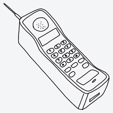 90s Phone Drawing, Old School Phone Drawing, Retro Phone Tattoo, Cell Phone Tattoo, Landline Phone Drawing, Retro Phone Drawing, Telephone Tattoo Vintage, Telephone Drawing Sketch, Telephone Drawing Simple