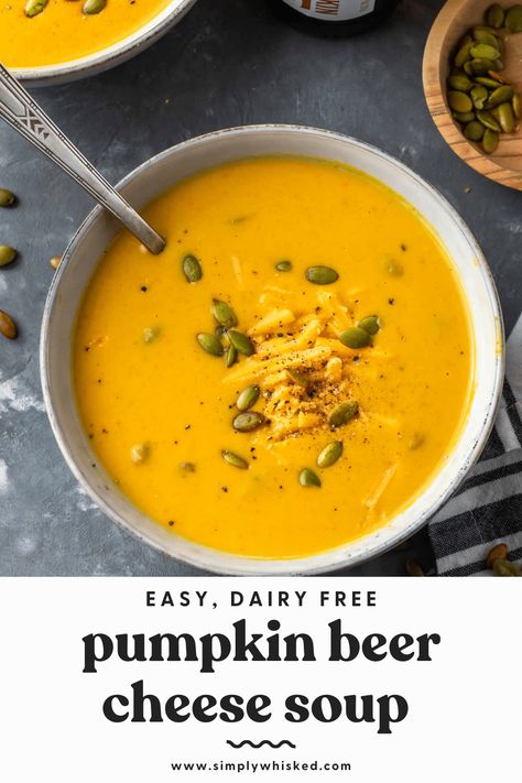 Pumpkin Beer Cheese Soup, Beer Cheese Soup Recipes, Beer Soup, Beer Cheese Soup, Creamy Pumpkin Soup, Vegetarian Ideas, Beer Cheese Soups, Dairy Free Pumpkin, Dairy Free Soup