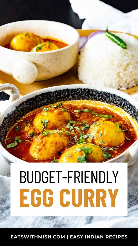 Quick, Easy, & Budget-Friendly Egg Curry: Authentic Indian Flavor | Discover the simplicity of making Egg Curry—an authentic Indian dish! Ideal for beginners diving into Indian cuisine, this recipe offers a tasty blend of eggs and spices, creating a delightful meal. Indian Dhaba, Indian Egg Curry, Egg Curry Recipe, Indian Dinner Recipes, Budget Friendly Dinner, Indian Dinner, Gluten Free Lunch, Egg Curry, Easy Indian Recipes