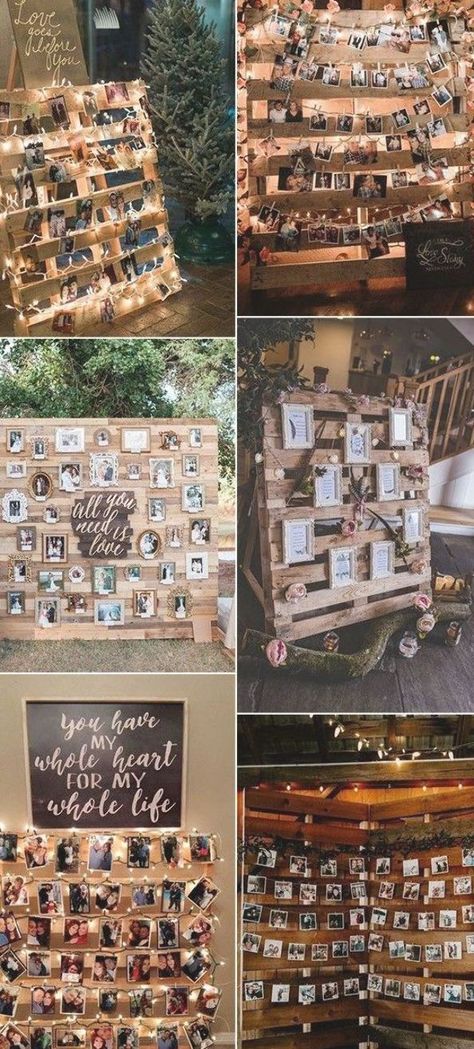 wooden pallets rustic wedding photo display ideas Wedding Ideas With Pallets, Ideas With Pallets, Diy Country Wedding, Country Wedding Ideas, Wedding Photo Display, Pallet Wedding, Rustic Wedding Photos, Rustic Wedding Decorations, Deco Champetre