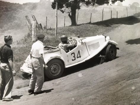 MG 1250 TD uprighted and on its way through the hairpin bend at the Brackenhurst Hillclimb in Kenya. Note the damage to the front and rear wings. Hill Climb, Kenya, Hair Pins, Cars