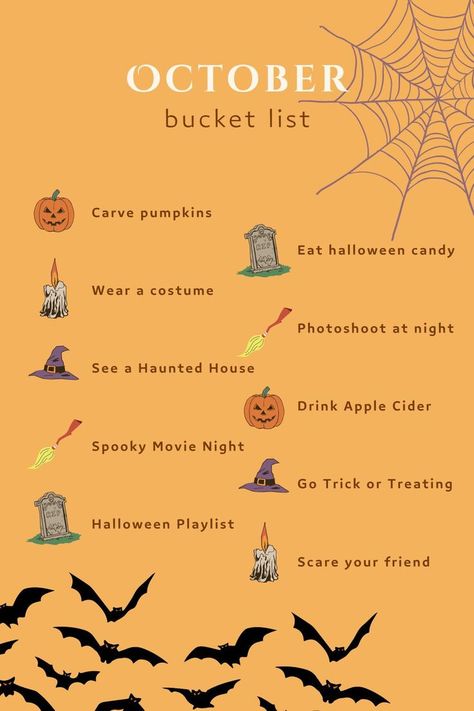 #fall #october #bucketlist #halloween #spooky #familyfun #costume Halloween Youtube Ideas, Vlogtober Video Ideas, October Bucket List, Halloween Playlist, October Ideas, Youtube Halloween, Activities For All Ages, Youtube Ideas, Channel Ideas