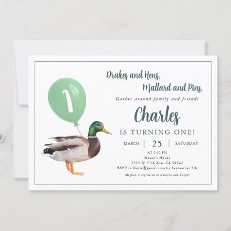 Duck 1st Birthday, Duck Birthday Theme, Duck Birthday Party, Duck Party, Birthday Party Boy, Boys 1st Birthday Party Ideas, Duck Birthday, 1st Birthday Party Invitations, Party Boy