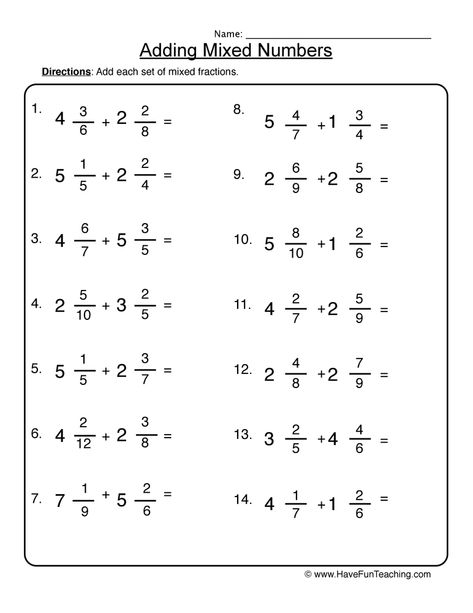 adding mixed numbers worksheet 2 Adding Mixed Fractions, Mixed Numbers Worksheet, Adding Mixed Numbers, Mixed Fractions Worksheets, Subtracting Mixed Numbers, Math Fractions Worksheets, Addition Of Fractions, Mixed Fractions, Fraction Word Problems