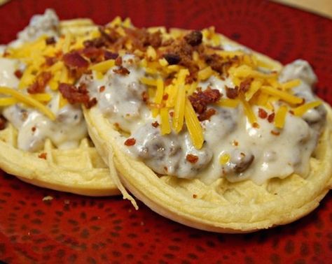 Eggo Waffles, Chicke Recipes, Frozen Waffles, Canned Biscuits, Waffle Toppings, Gravy Recipe, Sausage Gravy, Biscuits And Gravy, Gravy Recipes