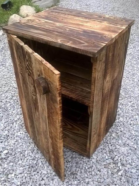 handcrafted wooden pallet nightstand Pallet Nightstand, Pallet Night Stands, Bedside Furniture, Wooden Pallet Furniture, Diy Nightstand, Pallet Designs, Pallet Creations, Wooden Pallet Projects, Recycled Pallets