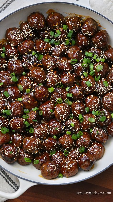 Slow Cooker Korean Meatballs, Thai Chili Meatballs Crockpot, Sticky Meatballs Crockpot, Sesame Meatballs, Saucy Meatballs, Daily Yum, Meatball Dishes, Asian Meatballs, Savory Meatballs