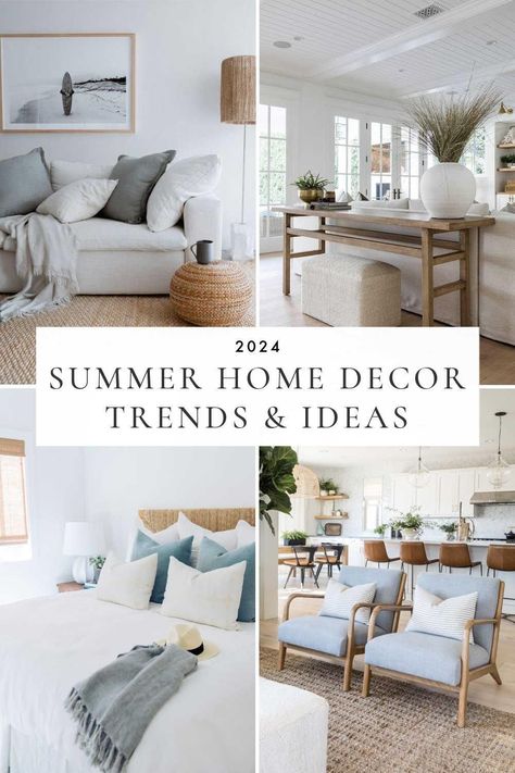 A look at the top summer home decor trends for 2024, with designer inspiration, new summer decor ideas and the latest interior design styles Neutral Beach Living Room Decor, Modern Coastal Living Room Mood Board, Summer Decor Living Room, Neutral Palette Beach Stylore Furniture And Living Room, Summer Living Room Ideas, Hamptons Style Decor Living Rooms, Spring Living Room Decor 2024, Neutral Living Room Pillow Cases Coastal, Summer Interior Design