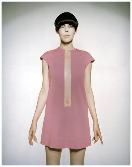 William Claxton Peggy Moffitt in Pink Wool-Knit Dress with Transparent Vinyl Insert by Rudi Gernreich, 1968 Rudy Gernreich, Peggy Moffitt, William Claxton, Rudi Gernreich, Colleen Corby, Vintage Editorials, Pattie Boyd, Jean Shrimpton, Wool Knitted Dress