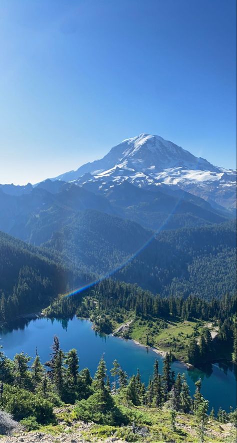 #travels #pnw #pnwonderland #mtrainier #washington #lake #hike #mountains #aesthetic #summer #rainbow #photography Pnw Aesthetic, Mt Rainer, Washington Mountains, Mountains Aesthetic, Rainbow Photography, Pretty Landscapes, Beautiful Places In The World, Aesthetic Summer, Beautiful Places To Travel