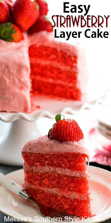 Strawberry Layer Cake, Strawberry Layer Cakes, Southern Style Kitchen, Strawberry Cake Easy, Strawberry Cake Mix, Strawberry Cake Recipes, Layered Desserts, Strawberry Cream Cheese, Easy Strawberry