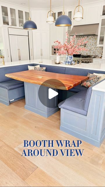 Valerie Hendricks on Instagram: "What are your thoughts on a kitchen booth? Would you consider putting one in if you were remodeling your home?  We absolutely love ours. It’s definitely a cozy sitting area. 💙 ✨✨✨✨✨✨✨✨✨✨ #kitchen #kitchendesign #kitchenhacks #kitchenremodel #boothdesign #kitchenbooth #interiordesign #interiordecor" Kitchen Island Booth, Booth Kitchen, Island Booth, Kitchen Booth, Booth Seating In Kitchen, Kitchen Cabinets Before And After, Kitchen Booths, Corner Booth, Built In Couch