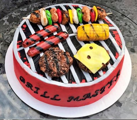 Father Son Cake Ideas, Meat Birthday Cake, Bbq Cake Ideas, Bbq Theme Cake, Bbq Birthday Cake For Men, Grill Cakes For Men, Grilled Tandoori Chicken, Over The Hill Cakes, Bbq Cake