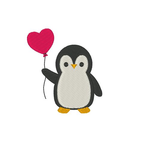 Valentines Day Embroidery, Penguin Embroidery, Design Valentines Day, Valentine Cupid, Penguin Love, Cute Embroidery, Heart Balloons, Embroidery Software, Cute Easy Drawings