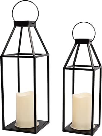 Hanging Lantern Decor, Decor For Front Porch, Summer Patio Decor, Solar Candles, Metal Candle Lanterns, Candle Modern, Outdoor Lantern Lighting, Porch And Balcony, Outdoor Lighting Landscape