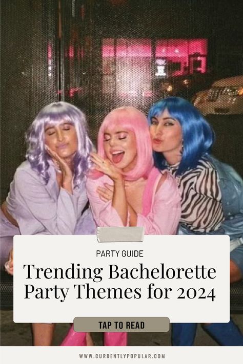 Get ahead of the trend with these 2024 bachelorette party themes! Whether you’re planning a chic rooftop bash or a fun beach weekend, these 17 party themes will inspire an unforgettable celebration that’s trendy and stylish. Trending Bachelorette Themes, Cute Bachelorette Party Themes, Bachorlette Party Theme, Bachlorette Ideas Themes, 2024 Bachelorette, 90s Theme Bachelorette, Vintage Bachelorette Party, Aesthetic Party Ideas, Bachelorette Theme Nights