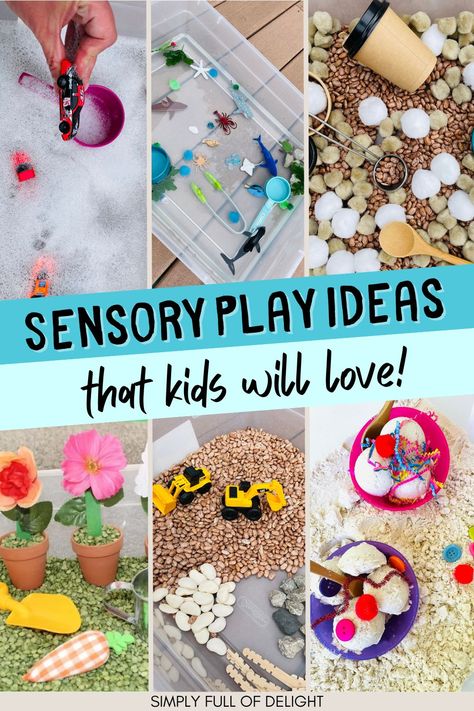 25 best ever sensory bins - ocean sensory, construction sensory, hot cocoa sensory play, car wash, ice cream sensory play, and garden sensory bin Sensory Bin Ideas For Preschool, Kindergarten Sensory Bins, Sensory Bins For Preschool, Diy Sensory Bin, Sensory Bin Fillers, Kindergarten Sensory, Sensory Bin Ideas, Sensory Play Toddlers, Sensory Play Ideas