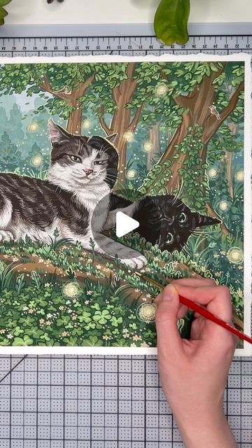 Amina Akhmadeeva on Instagram: "painting some silly mischief in this commissioned piece ! (Also these cats have their own pages - @kingchunky_spymonkey and @chunkytheclotho !)
Prints and postcards available now on my website :-)
🌿
materials: @holbeinartistmaterials acryla gouache on 300lb cold press paper
✨ 
#art #painting #artistsoninstagram #gouache #illustration #gouachepainting" Acryla Gouache, Gouache Illustration, Life Sketch, Instagram Painting, Artist Materials, Gouache Painting, Cold Pressed, Drawing Inspiration, Cat Art