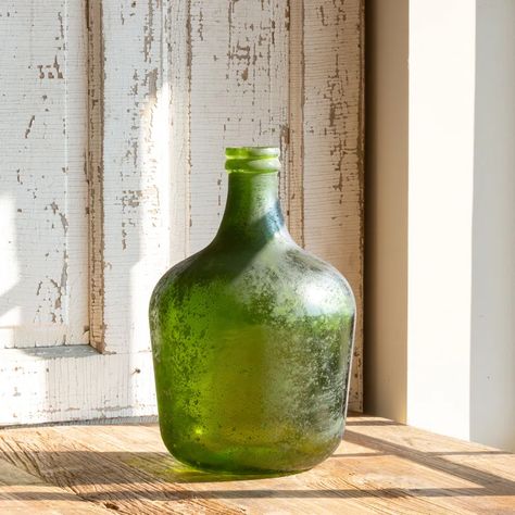 Birch Lane™ Hayati Glass Decorative Bottle | Wayfair Park Hill Collection, Wine Jug, Park Hill, Tall Flowers, Cottage Style Homes, Antique Green, Green Collection, Green Vase, French Chateau