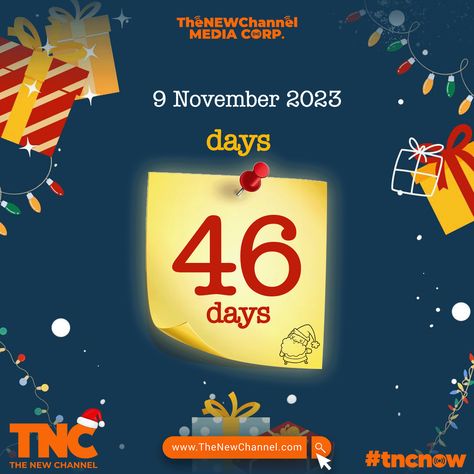 46 days left on the Christmas countdown, and the excitement is building with every tick of the clock. Get ready to make memories and share the holiday spirit. 🎅🎄✨ #OnTNC #TNCChristmas2023 #ChristmasIsComing #ChristmasCountdown #ChristmasMood #ChristmasSpirit #ChristmasVibes #Love #Xmas #ChristmasMagic #SantaClaus #HolidaysAreHere #Holiday #FYP #ForYouPage #WatchTNCNow #TNCNow #TheNEWChannel #AllThingsNew Graphic Shapes Design, Days To Christmas, 13 November, Days Till Christmas, 11 December, 17 December, Day Countdown, 4 December, Joyous Celebration