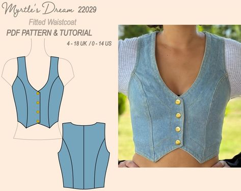 Pattern. Paneled Fitted Waistcoat. Easy to Intermediate Sewing Project. Sizes 4 18 UK / 0 14 US. - Etsy Cropped Waistcoat, Fitted Waistcoat, The Metric System, Sewing Projects Clothes, Couture Mode, Creation Couture, Sewing Design, Diy Sewing Clothes, Clothes Sewing Patterns