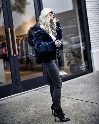 oversized blue puffer jacket    soheatherblog | LIKEtoKNOW.it Velvet Puffer Jacket, Blue Puffer Jacket, Blue Puffer, Dallas Fashion, Edgy Chic, Down Puffer Jacket, Puffer Jacket, Autumn Winter Fashion, Effortless Style