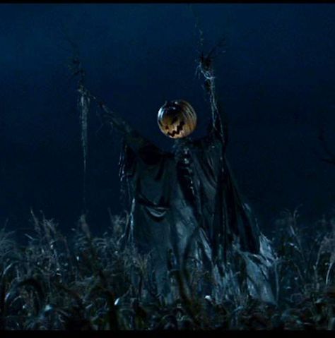 I really really think if done right, someone could easily replicate this scarecrow from Sleepy Hallow. Long branches for limbs, black material plus spanish moss..no candle nessecary inside the jackolantern and a lot of black paint to highlight the insides of his head and any creases on the outside.. with a small white light pointing up from below of course! Sleepy Hollow 1999, The Legend Of Sleepy Hollow, Legend Of Sleepy Hollow, Yard Haunt, Halloween Scarecrow, Spooky Stuff, Tim Burton Films, Tim Burton Movie, Headless Horseman