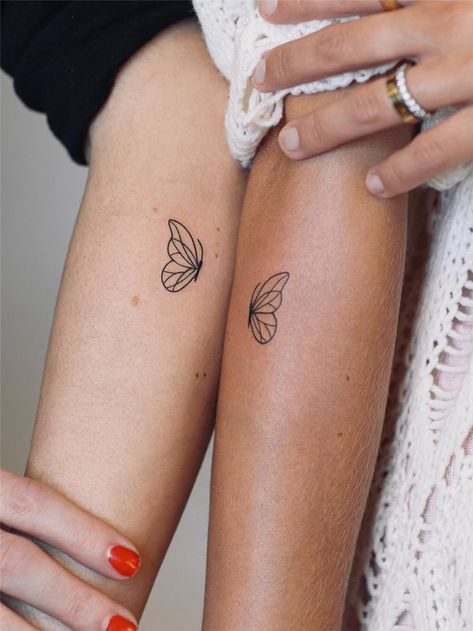 25 Delicate Fine Line Butterfly Tattoos for Women Fine Line Butterfly Tattoos, Fine Line Butterfly, Line Butterfly, Mother Daughter Tattoo, Bestie Tattoo, Butterfly Tattoos For Women, Butterfly Designs, Daughter Tattoos, Long Nail Designs