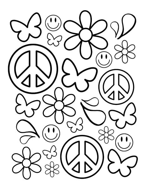 Peaceful Butterflies & Flowers Coloring Page - Printable for adults, teens, & kids. This calming coloring page features a beautiful arrangement of butterflies and flowers. It's perfect for anyone who wants to relax and de-stress. #coloringpage #butterfly #flower #relax #calm #art Inside Out Coloring Pages, Study Vibes, Adult Coloring Books Printables, Flowers Coloring, Coloring Page Printable, Butterflies Flowers, Easy Coloring, Printable Adult Coloring Pages, Peace Signs