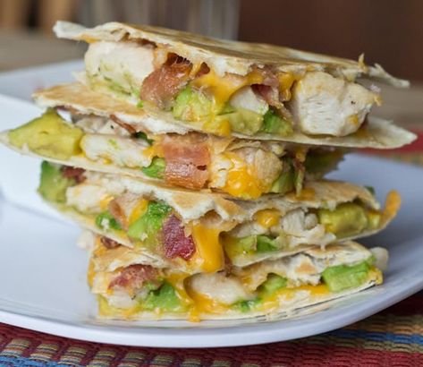 Chicken Bacon Avocado Quesadillas Avocado Quesadilla, Chicken Bacon Avocado, Bacon Avocado, Mexican Dinner, Avocado Chicken Salad, Health Desserts, Think Food, Chicken Bacon, Dinner Dishes