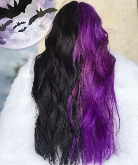 Witchy Hair, Half And Half Hair, Pulp Riot Hair Color, Dark Purple Hair, Split Dyed Hair, Styled Hair, Cute Hair Colors, Creative Hair Color, Creative Hair