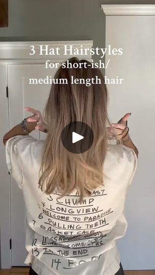 Hat hairstyles for short-ish/medium length hair 💛 which one are you going try first?#messybun #messybuntutorial #hairtok #hairhack #hairhacks #hairstyle #hair #springhair #cutehairstyles #easyhairstyles #clawclip #clawcliphairstyles | torielynnbliss | torielynnbliss · Original audio Beanie With Medium Length Hair, Baseball Hat Hairstyles Medium, Hat Hairstyles Medium Length, Short Hair Hat Hairstyles, How To Wear A Baseball Hat, Hat Hairstyles Short Hair, Baseball Hat Hairstyles, Hairstyles Medium Length, Messy Bun Tutorial