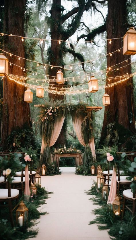 How To Have A Forest Wedding Affordable Wedding Decor, Magical Forest Wedding, Enchanted Forest Wedding Theme, Forest Wedding Ceremony, Forest Wedding Venue, Forest Theme Wedding, Dream Wedding Decorations, Enchanted Forest Wedding, Dream Wedding Venues