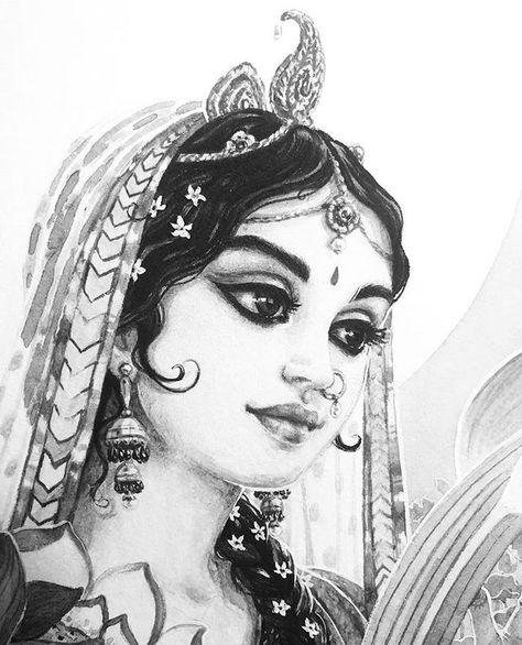 Vedic Tales on Instagram: “What does Srimati Radharani wear on Her neck? This is the question. Krsna Himself is Indra-nilamani. Srimati Radharani will only wear this…” Srimati Radharani, Realistic Pencil Drawings, Canvas Art Quotes, Pencil Sketch Images, Girl Drawing Sketches, Pen Art Drawings, Indian Painting, Goddess Artwork, Indian Folk Art