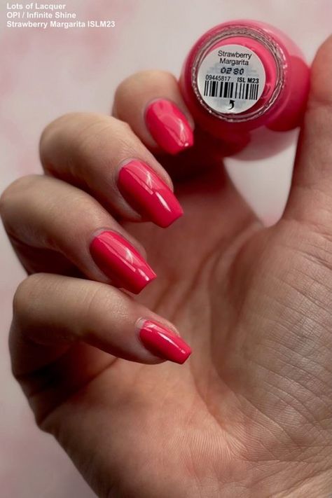 OPI Shorts Story VS Strawberry Margarita Strawberry Margarita Nails, Opi Strawberry Margarita, Opi Cajun Shrimp, Bright Pink Nails, Strawberry Margarita, Opi Nail Polish, Pink Nail Polish, Opi Nails, China Glaze