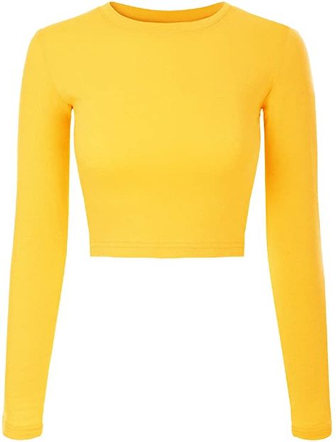 Minions Costume, Yellow Shirt Outfit, Long Sleeve Shirt Outfits, Lemon Shirt, Yellow Long Sleeve Shirt, Halloween Costumes For Teens Girls, Yellow Clothes, Women Shirt Top, Crop T Shirt