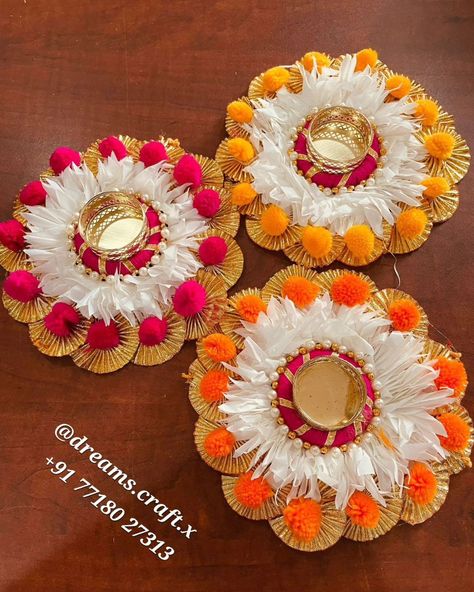 Mini Rangolis ✨️ Size- 7 inches approx Gajra Gota Mats Can be used as placement mats on the stairs, corners, table, temple, anywhere Without wax/ LED #minirangoli #rangoli #rangolimat #diwaliaccessories #diwali #diwalidecor Diwali Rangoli For Stairs, Diwali Rangoli, Diwali Decorations, Diwali, Temple, Stairs, Wax, Size 7, Candles