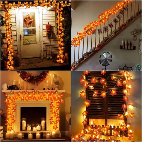 4 Pack Fall Decorations Leaf Garland String Lights for Indoor Outdoor Total 40Ft 80LED Size Improved Maple Leaves Light Battery Operate Autumn Thanksgiving Decor Home Halloween Lighted Fall Garland Garland With Lights, Fall Leaf Garland, Led Fairy String Lights, Pumpkin Garland, Diy Halloween Decor, Fall Garland, Autumn Lights, Led Fairy Lights, Pumpkin Lights