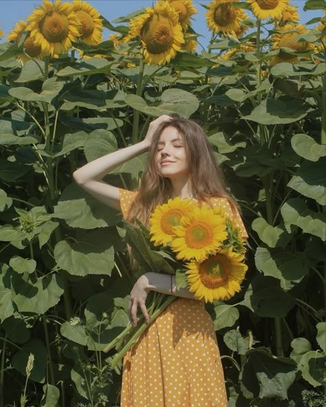 Posing With Sunflowers, Sunflower Poses Picture Ideas, Sunflower Girl Aesthetic, Sunflower Photoshoot Ideas, Pictures With Sunflowers, Sunflower Field Photoshoot, Sunflower Field Photography, Sunflower Field Pictures, Sunflower Photoshoot